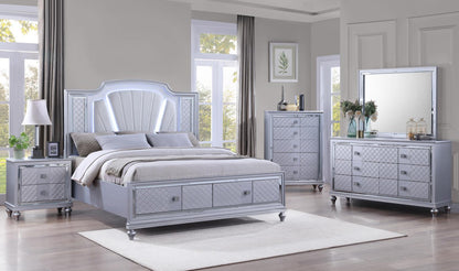 B048 - Nightstand With USB - Shimmer Silver