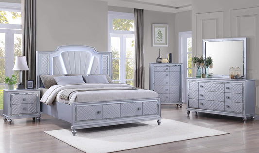 B048 - Nightstand With USB - Shimmer Silver