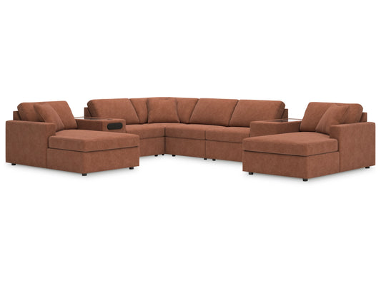 Modmax 8-Piece Modular Next-Gen Nuvella™ Performance Fabric Double Chaise Sectional with Audio and Storage Consoles