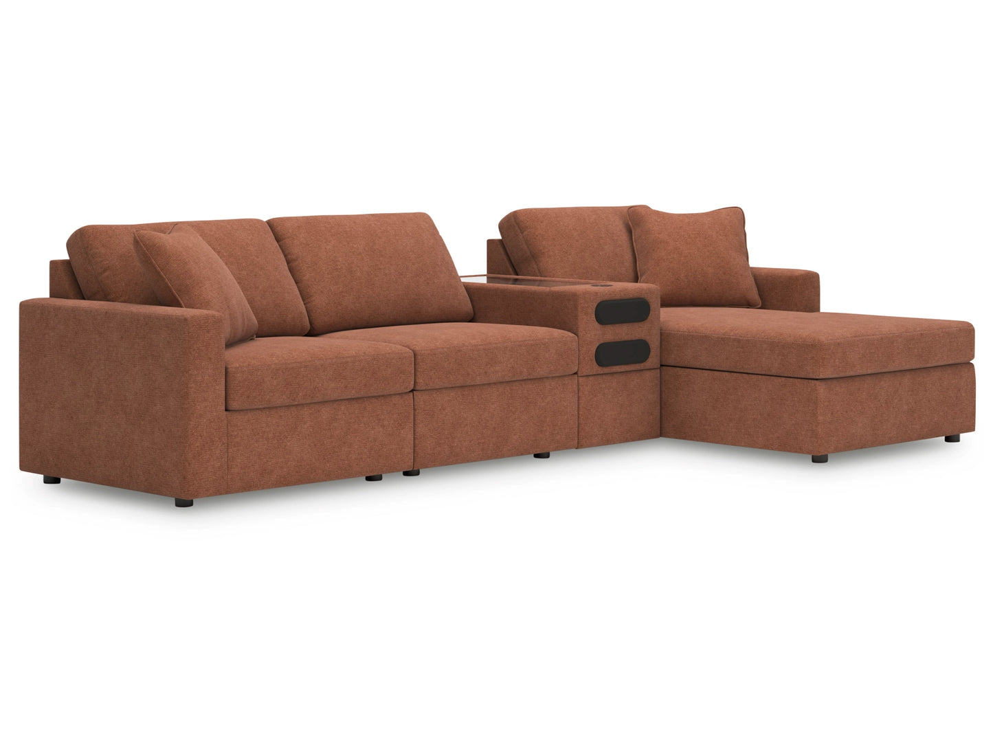 Modmax 4-Piece Modular Next-Gen Nuvella™ Performance Fabric Sectional with Chaise and Audio Console