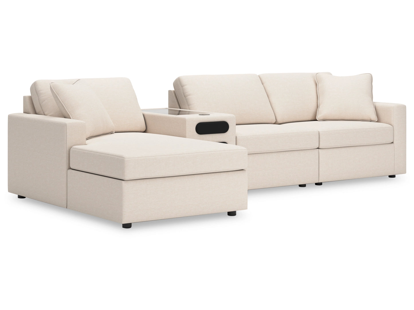 Modmax 4-Piece Modular Next-Gen Nuvella™ Performance Fabric Sectional with Chaise and Audio Console
