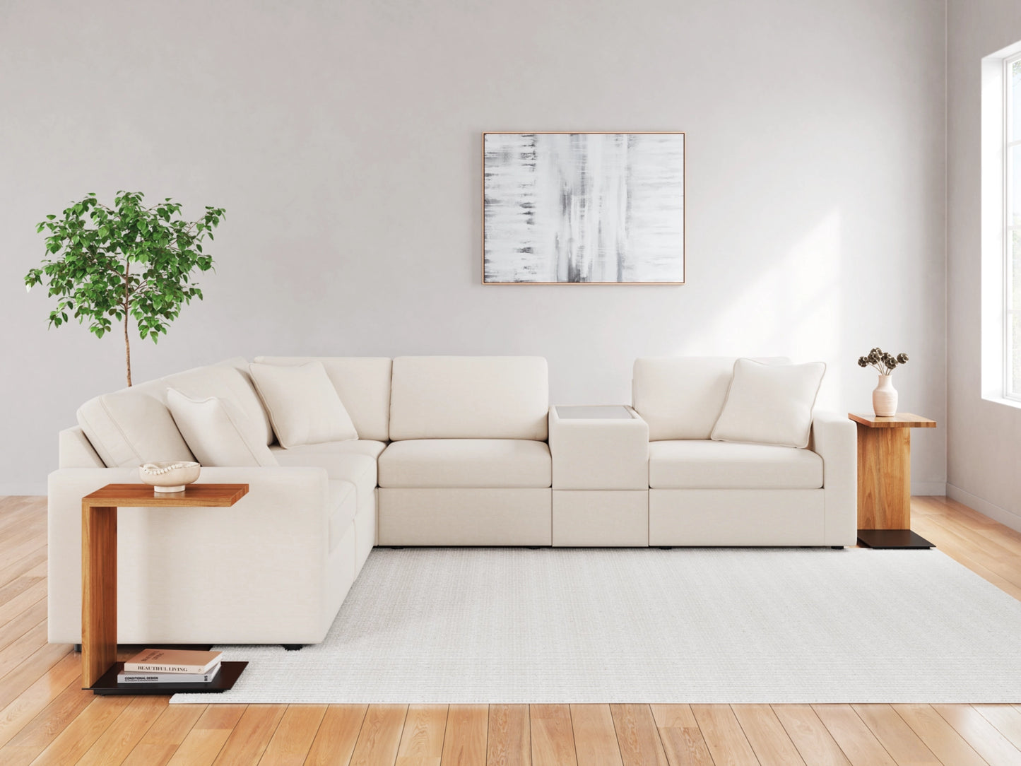 Modmax 6-Piece Modular Next-Gen Nuvella™ Performance Fabric Sectional with Storage Console