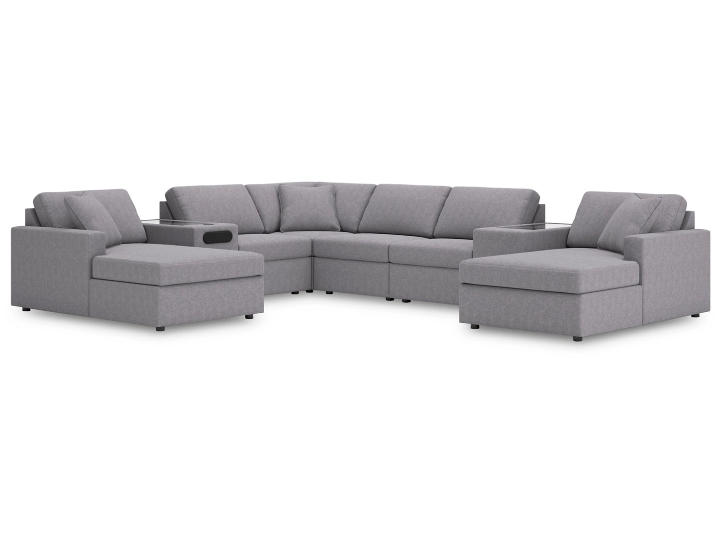 Modmax 8-Piece Modular Next-Gen Nuvella™ Performance Fabric Double Chaise Sectional with Audio and Storage Consoles