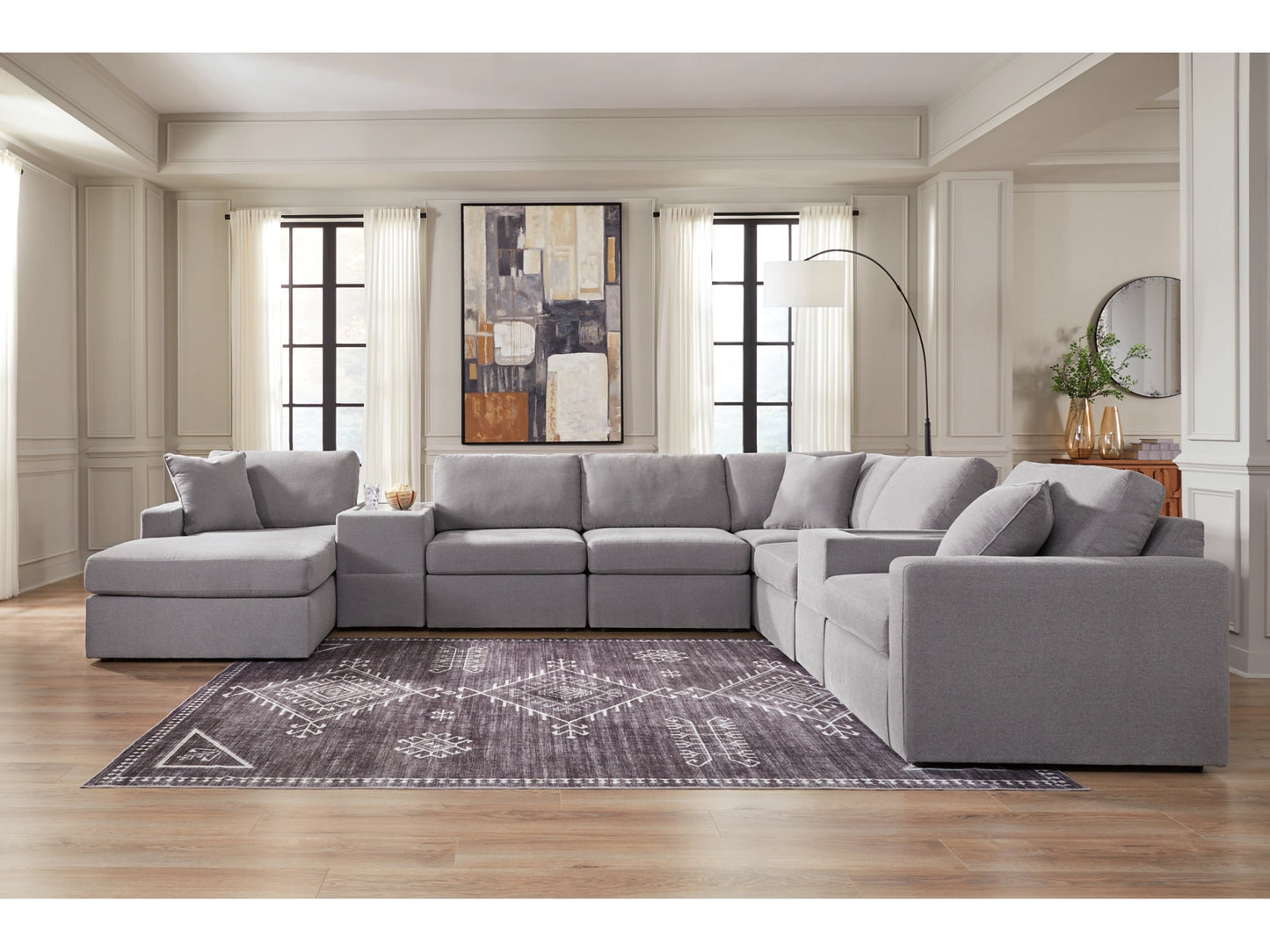 Modmax 8-Piece Modular Next-Gen Nuvella™ Performance Fabric Sectional with Chaise and Storage Consoles
