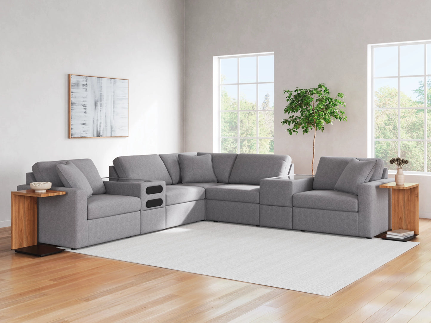 Modmax 7-Piece Next-Gen Nuvella™ Performance Fabric Modular Sectional with Audio and Storage Consoles