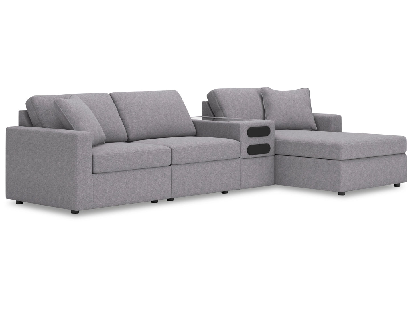 Modmax 4-Piece Modular Next-Gen Nuvella™ Performance Fabric Sectional with Chaise and Audio Console