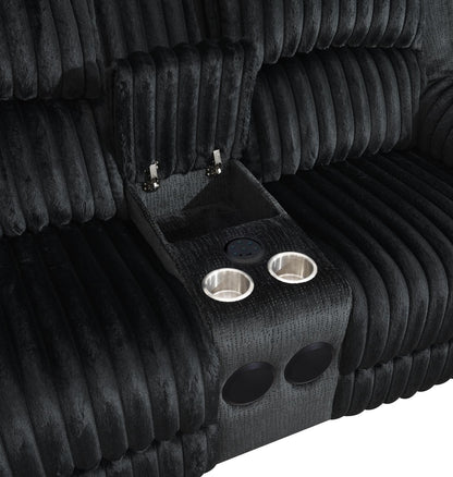 U161 - Corduroy Power LED Reclining Sofa - Black