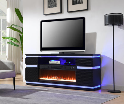 W034-TV - Fire Place TV Stand With Bluetooth Speaker, Multi Colors, RGB LED Light - Black