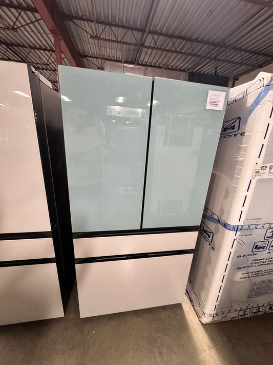 Samsung Bespoke 23 cu. ft. Counter Depth 4-Door French Door Smart Refrigerator in Morning Blue/White Glass with Beverage Center OUTLET