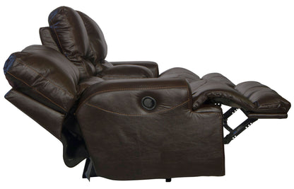 Wembley - Italian Leather Match Lay Flat Reclining Console Loveseat - Chocolate