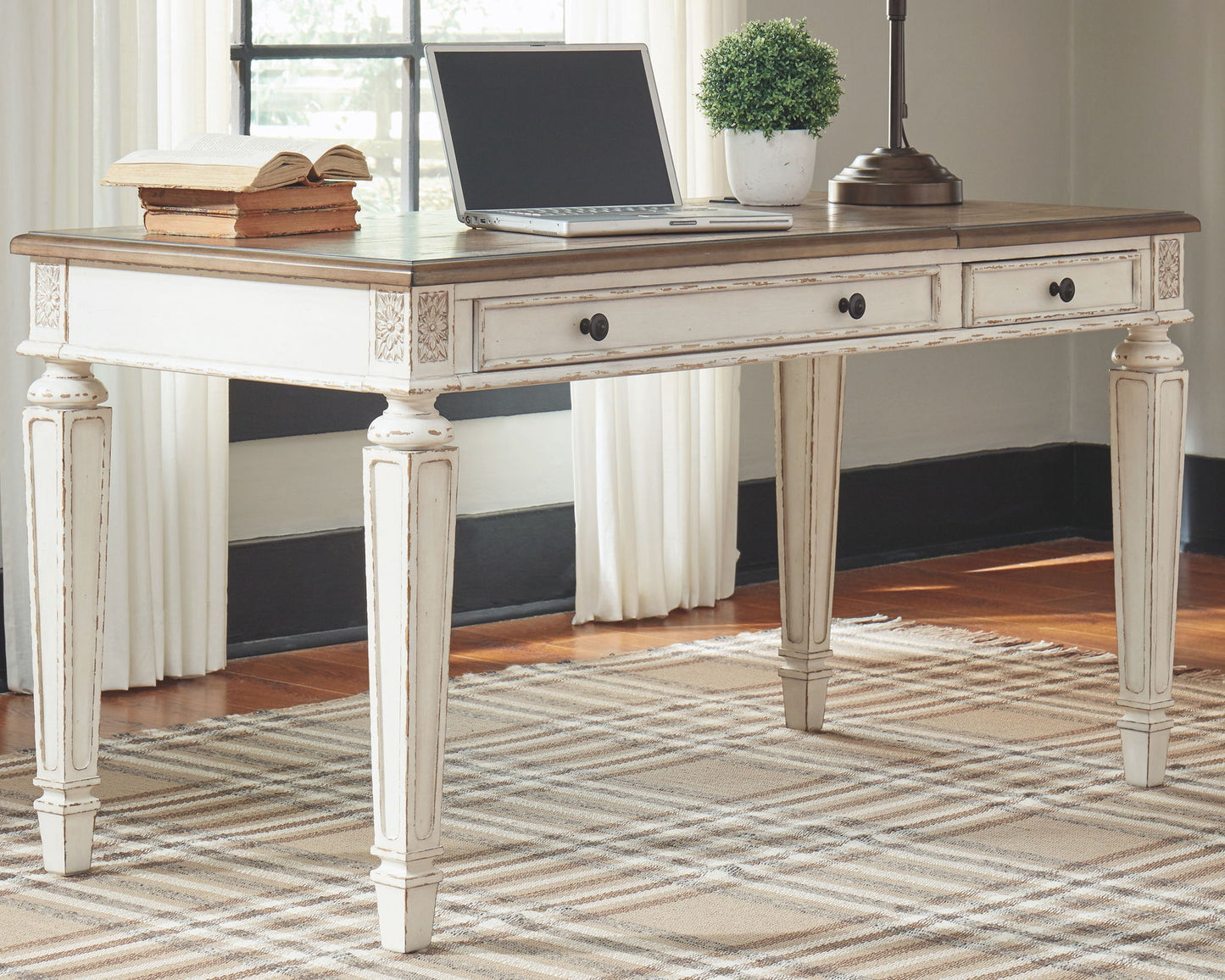 Realyn - Home Office Lift Top Desk - White / Brown