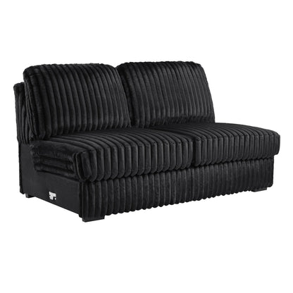 U259 - Corduroy Power Reclining 4 Piece Sectional With 2 Wireless Charger - Black