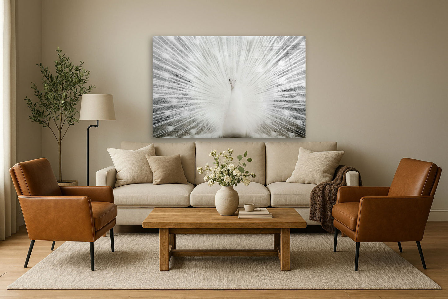 Tempered Glass With Foil & Rhinestones - White Peacock - White