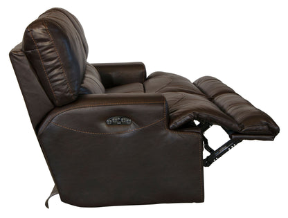Wembley - Italian Leather Match Power Lay Flat Reclining Sofa With Power Adjustable Headrest - Chocolate
