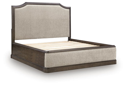 Wickenger - King Upholstered Panel Bed - Dark Brown