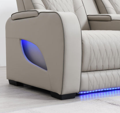 U11 - 3 Piece Power LED Sectional, Power Headrest, Heat, Massage Wireless Charger, And USB - Gray