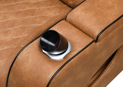 U12 - 3 Piece Power LED Sectional, Power Headrest, Heat, Massage Wireless Charger, And USB - Brown