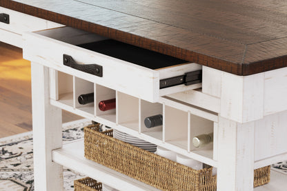 Valebeck - Rect Dining Room Counter Table With Wine Rack - White / Brown