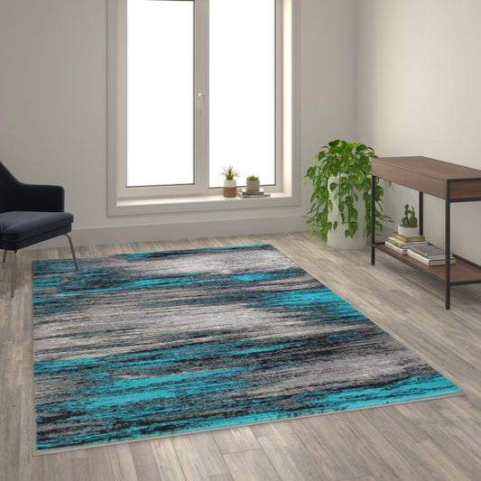 Rylan Collection Turquoise Abstract Area Rug