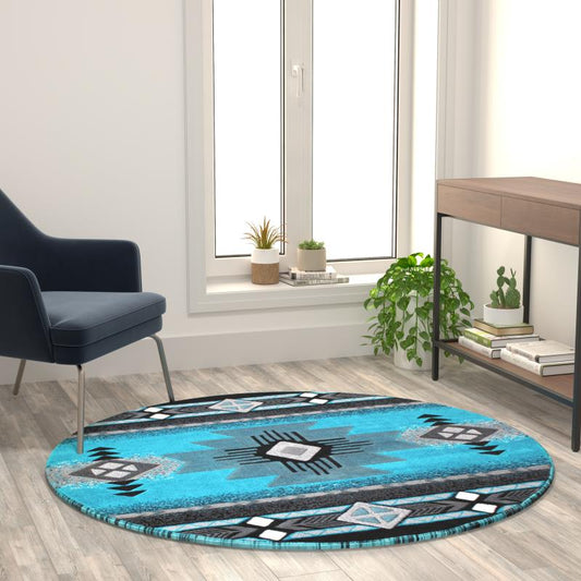 Mohave Collection 5' x 5' Turquoise Traditional Southwestern Style Area Rug