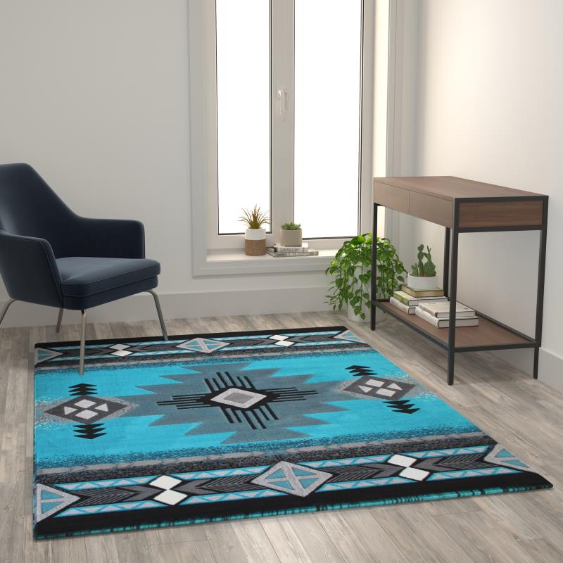 Mohave Collection 5' x 7' Turquoise Traditional Southwestern Style Area Rug