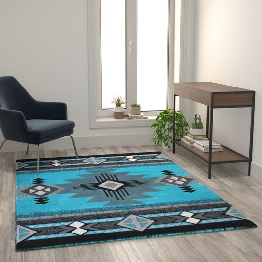 Mohave Collection 5' x 7' Turquoise Traditional Southwestern Style Area Rug