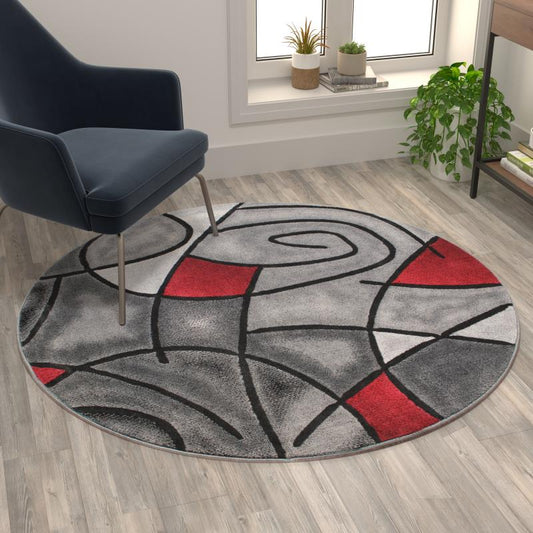 Jubilee Collection 5' x 5' Round Red Abstract Area Rug