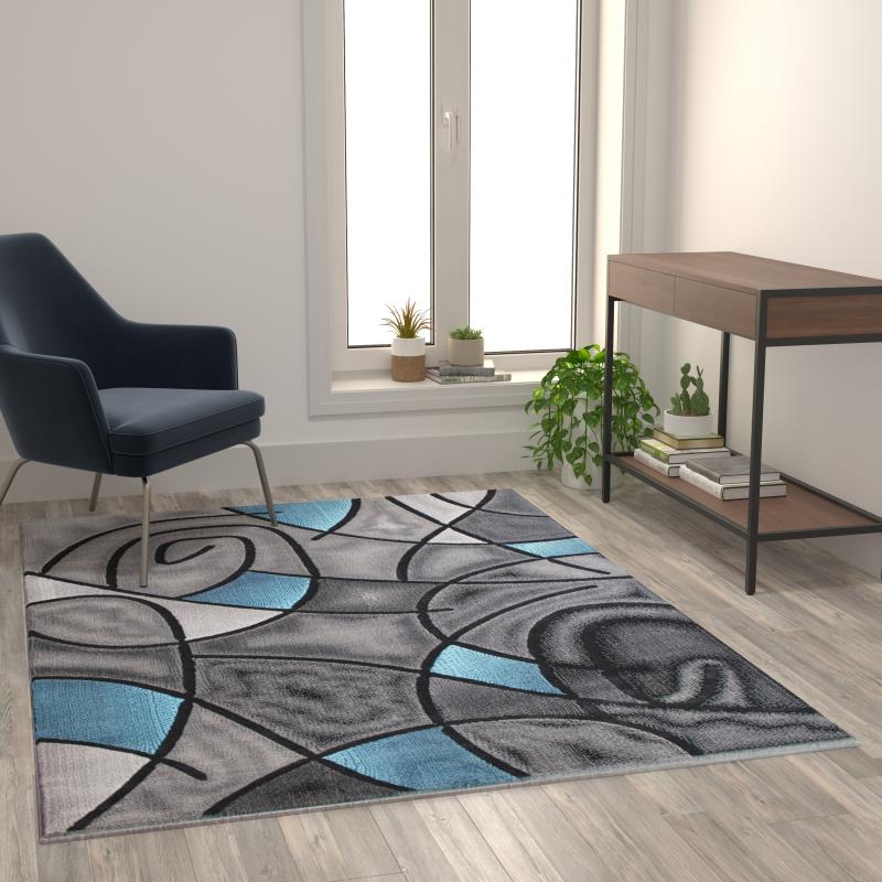 Jubilee Collection Blue Abstract Area Rug