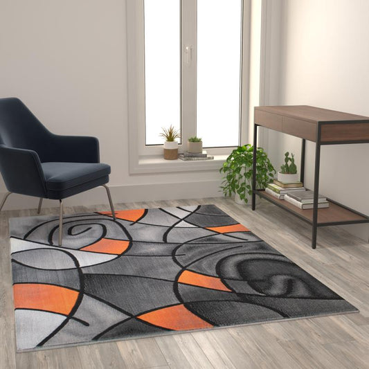 Jubilee Collection Orange Abstract Area Rug