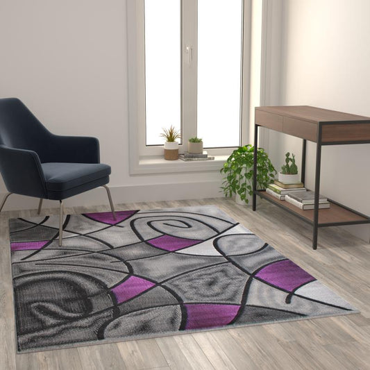 Jubilee Collection Purple Abstract Area Rug