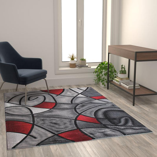 Jubilee Collection Red Abstract Area Rug