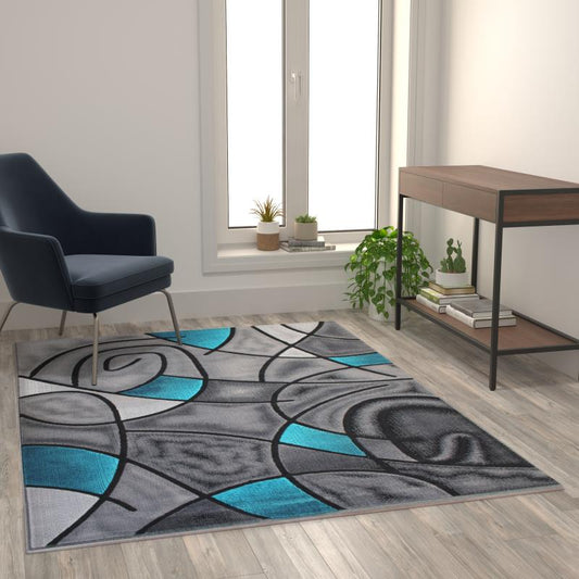 Jubilee Collection Teal Abstract Area Rug