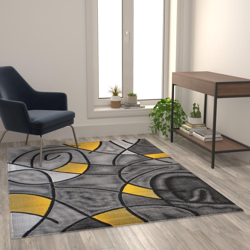 Jubilee Collection Yellow Abstract Area Rug