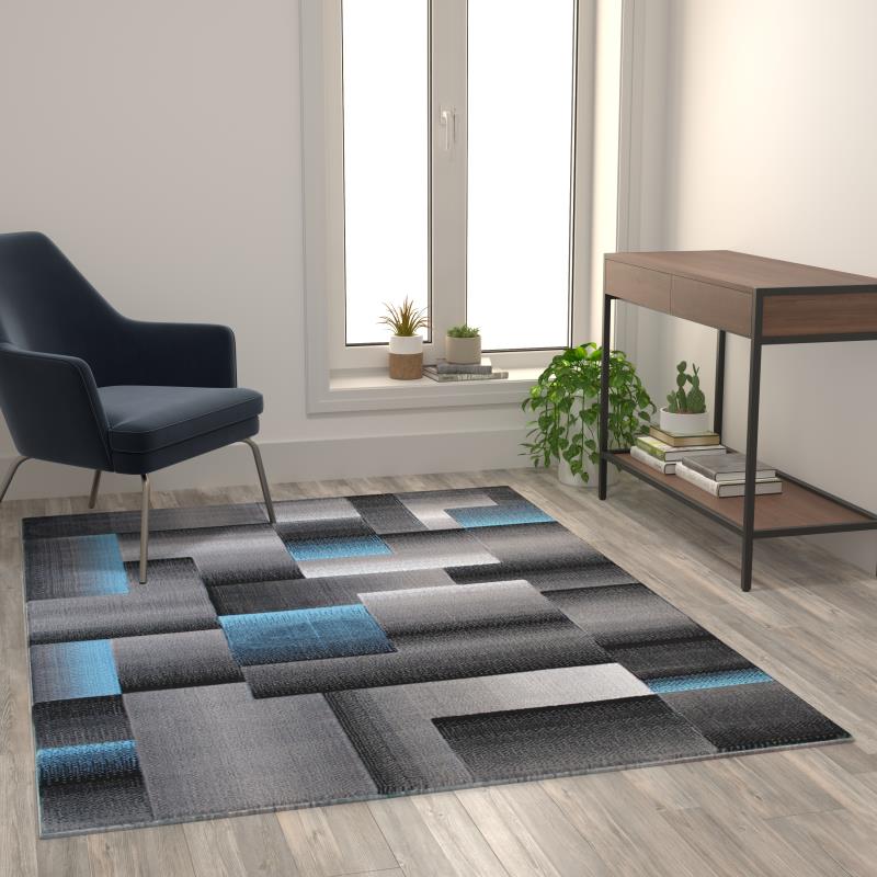 Elio Collection Blue Color Blocked Area Rug