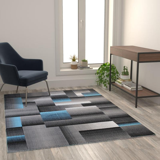 Elio Collection Blue Color Blocked Area Rug
