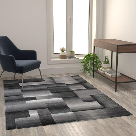 Elio Collection Gray Color Blocked Area Rug