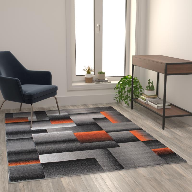 Elio Collection Orange Color Blocked Area Rug