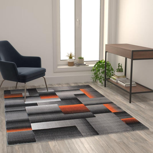 Elio Collection Orange Color Blocked Area Rug