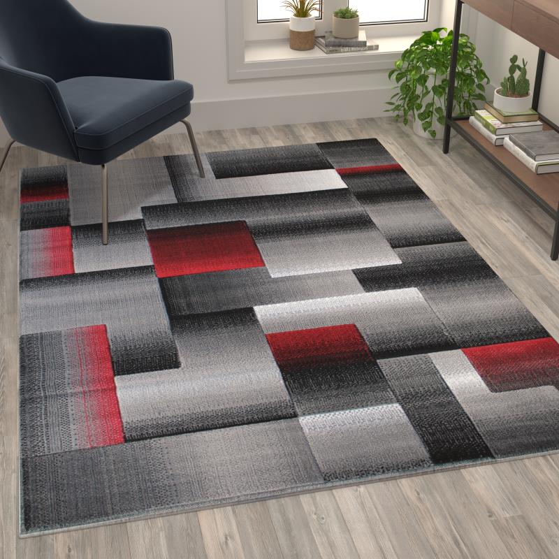Elio Collection Red Color Blocked Area Rug
