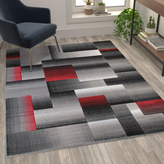 Elio Collection Red Color Blocked Area Rug