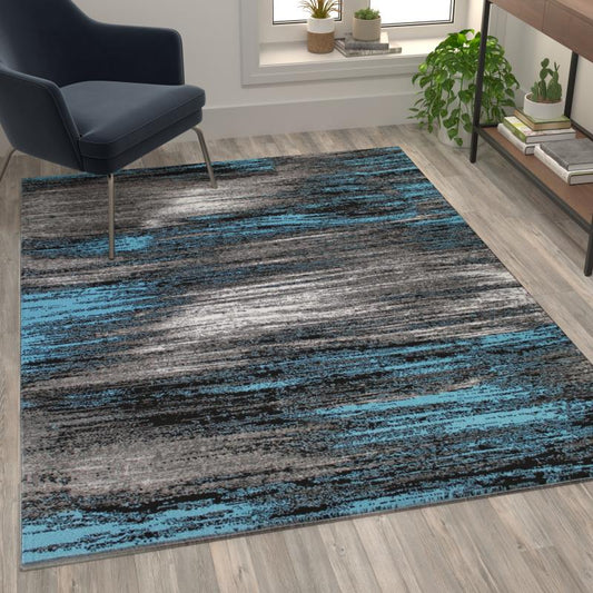 Rylan Collection Blue Scraped Design Area Rug