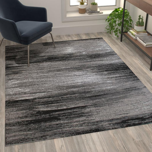 Rylan Collection Gray Scraped Design Area Rug