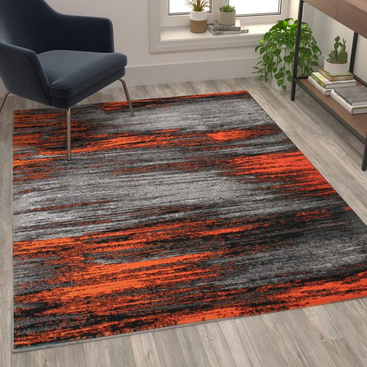 Rylan Collection Orange Scraped Design Area Rug