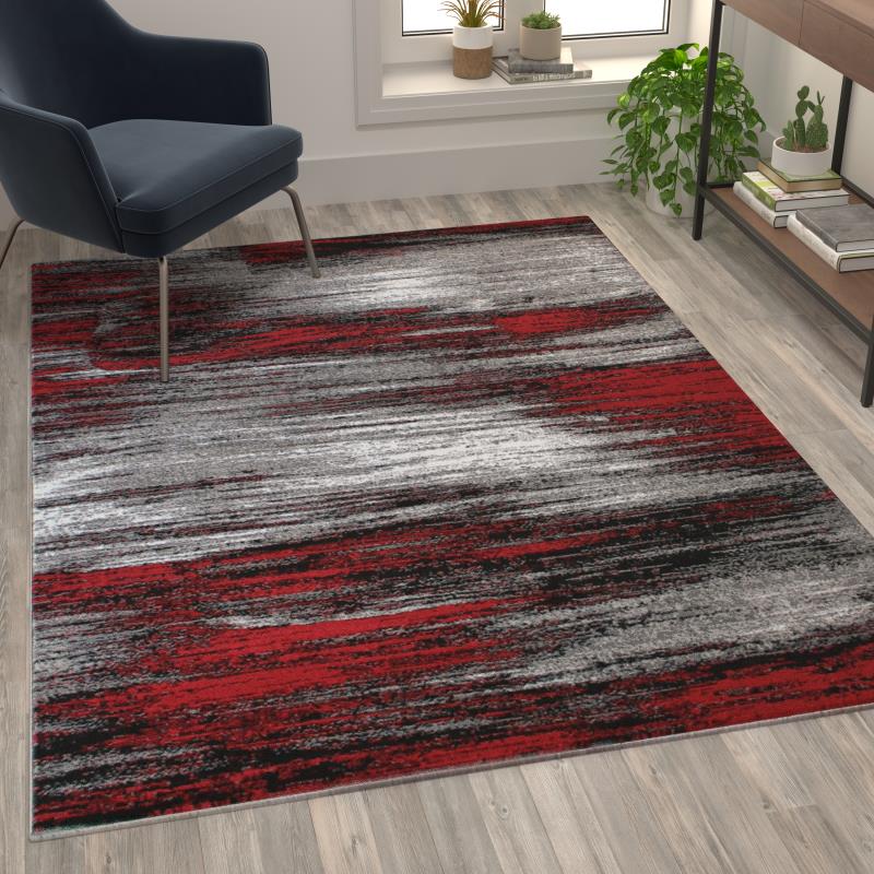 Rylan Collection Red Scraped Design Area Rug