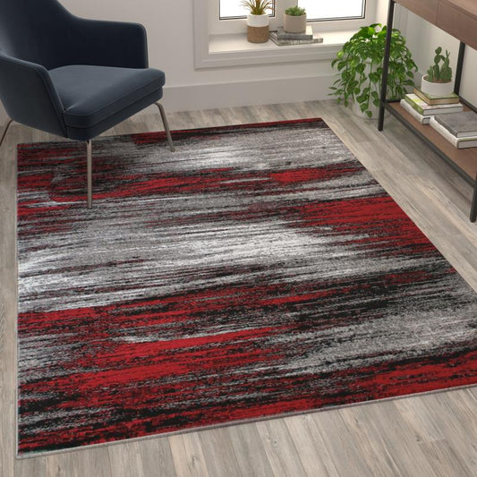 Rylan Collection Red Scraped Design Area Rug