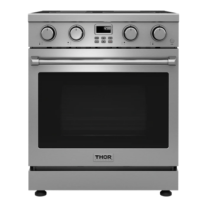Horno de convección de 30 pulgadas con cubierta de vidrio, 4 quemadores, 4.8 pies cúbicos, cocina eléctrica independiente, acero inoxidable 