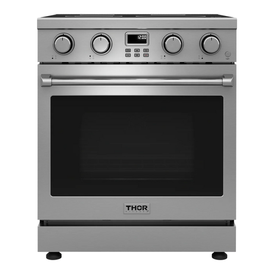 30-in Glass Top 4 burners 4.8-cu ft Convection Oven Freestanding Electric Range Stainless steel )