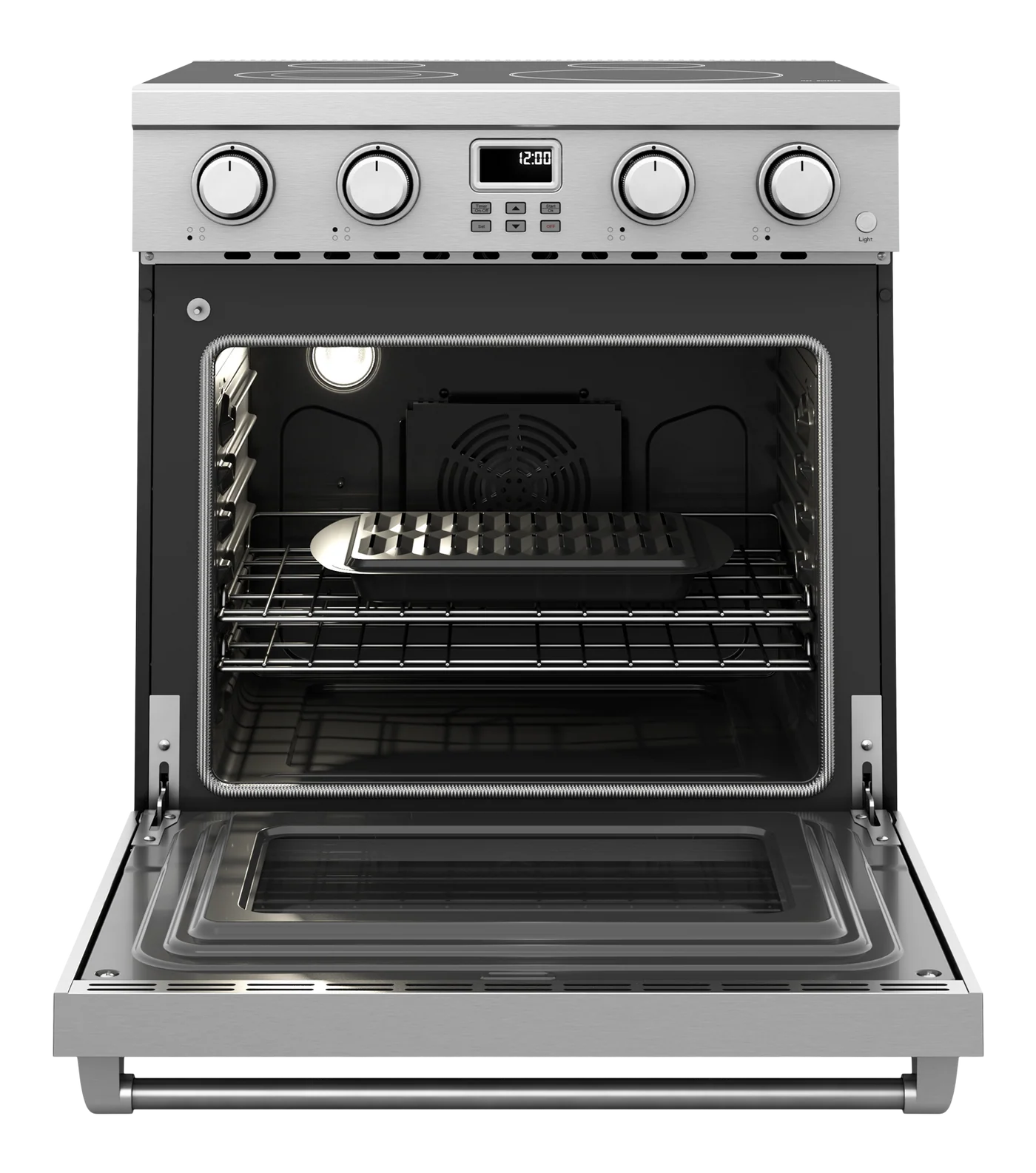 30-in Glass Top 4 burners 4.8-cu ft Convection Oven Freestanding Electric Range Stainless steel )
