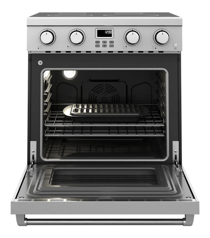 Horno de convección de 30 pulgadas con cubierta de vidrio, 4 quemadores, 4.8 pies cúbicos, cocina eléctrica independiente, acero inoxidable 