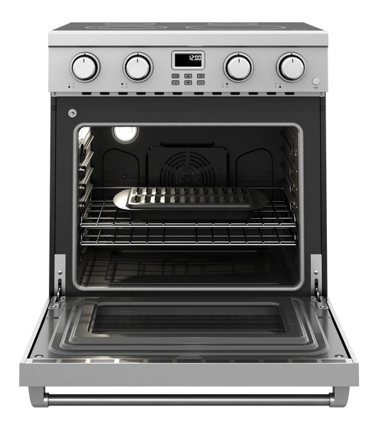 30-in Glass Top 4 burners 4.8-cu ft Convection Oven Freestanding Electric Range Stainless steel )